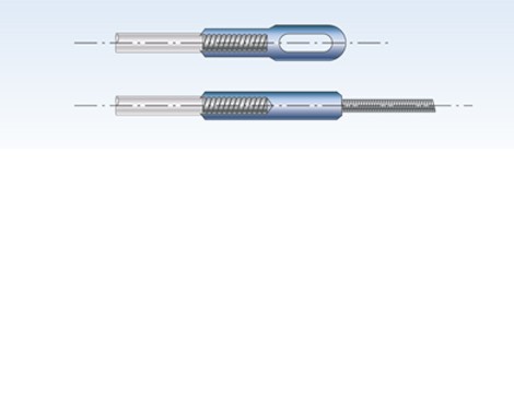 Einziehband mit austauschbaren Endstücken. Gewinde direkt auf Nylonstab