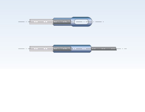 Einziehband mit austauschbaren Endstücken. Gewinde direkt auf Perlonstab
